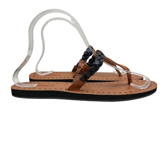 Bongo Finley Flip Flop Sandals Thong Weave‎ Strap Black Brown Women Size 7/8M - Picture 1 of 7